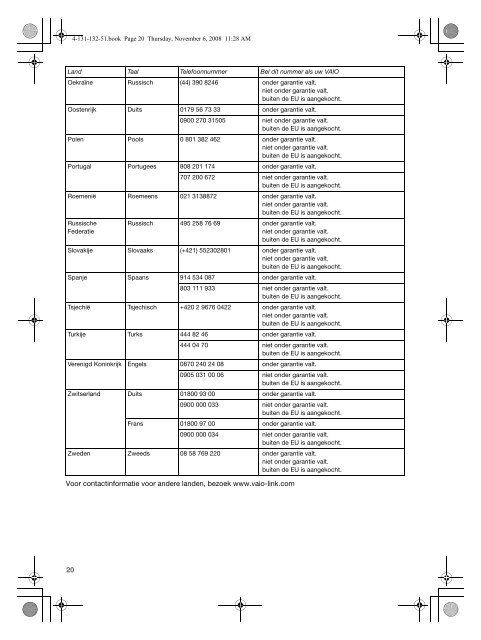 Sony VGN-TT21XN - VGN-TT21XN Documenti garanzia Olandese