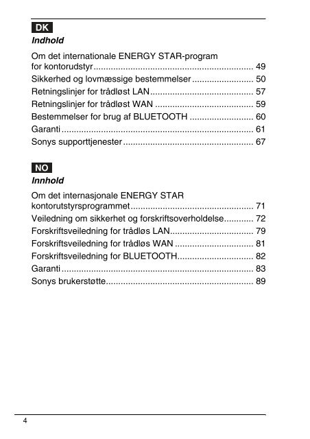 Sony VPCF13Z1R - VPCF13Z1R Documenti garanzia Svedese