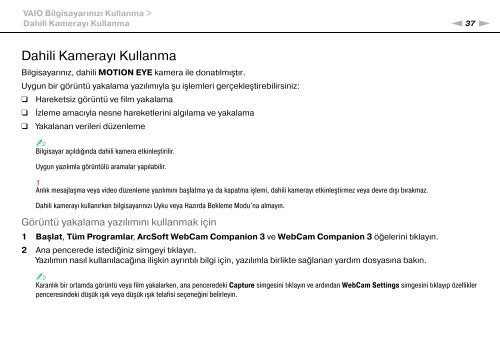 Sony VPCF13Z1R - VPCF13Z1R Istruzioni per l'uso Turco