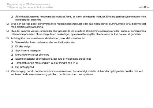 Sony VPCSB1B9E - VPCSB1B9E Istruzioni per l'uso Danese