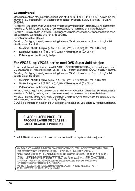 Sony VPCF13Z1R - VPCF13Z1R Documenti garanzia Finlandese