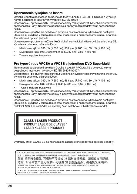 Sony VPCSB1B9E - VPCSB1B9E Documenti garanzia Slovacco