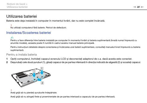 Sony VPCSB1B9E - VPCSB1B9E Istruzioni per l'uso Rumeno