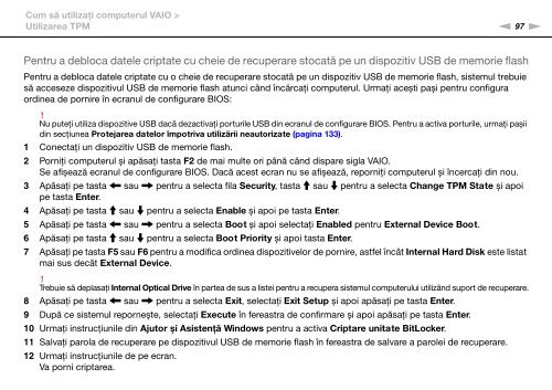 Sony VPCSB1B9E - VPCSB1B9E Istruzioni per l'uso Rumeno