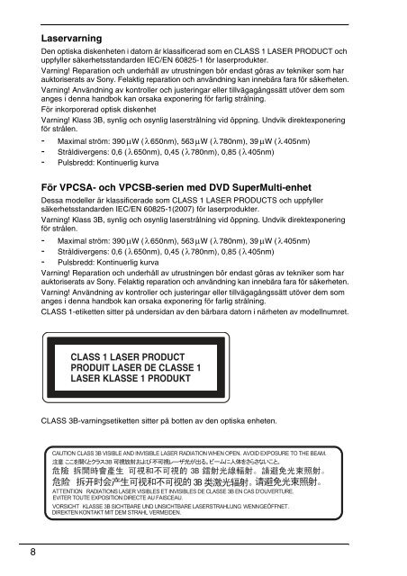 Sony VPCEJ1J1E - VPCEJ1J1E Documenti garanzia Finlandese