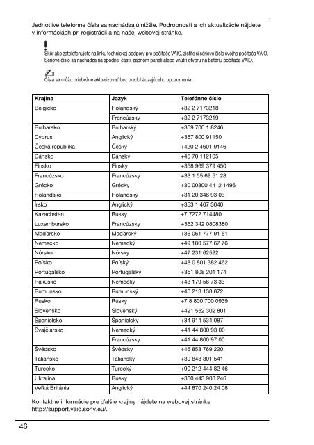 Sony VPCSB1B9E - VPCSB1B9E Documenti garanzia Ceco