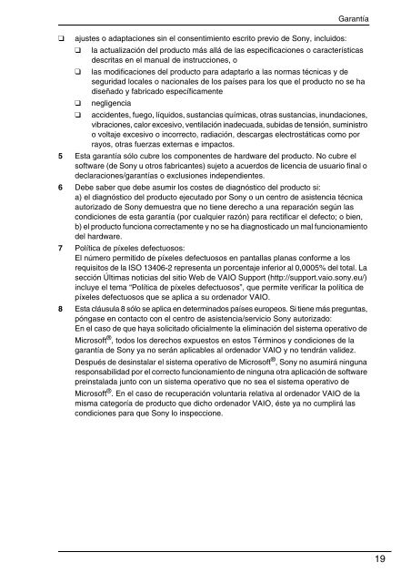 Sony VPCEJ1J1E - VPCEJ1J1E Documenti garanzia Spagnolo