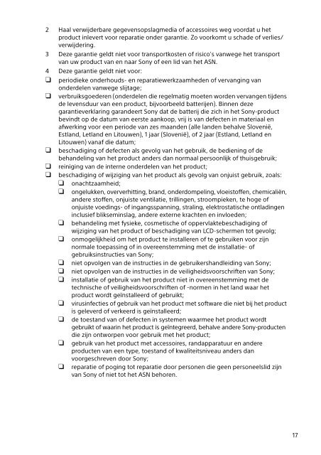 Sony VPCJ23M1E - VPCJ23M1E Documenti garanzia Olandese