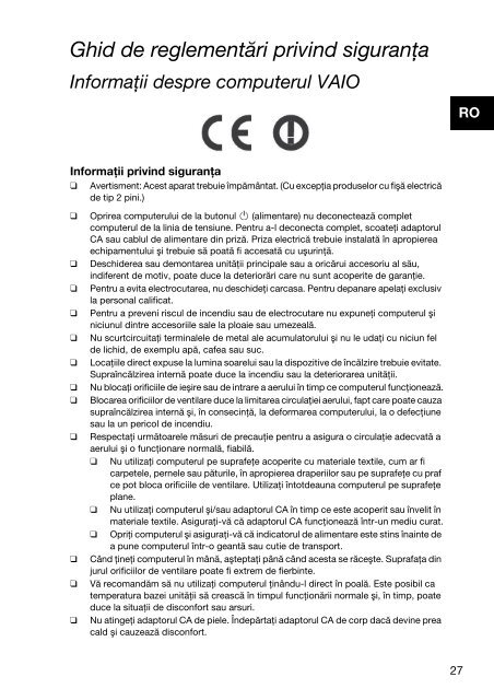 Sony VPCJ23M1E - VPCJ23M1E Documenti garanzia Rumeno
