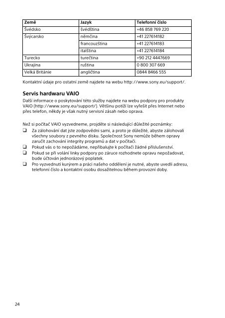 Sony SVP1321S9E - SVP1321S9E Documenti garanzia Ceco