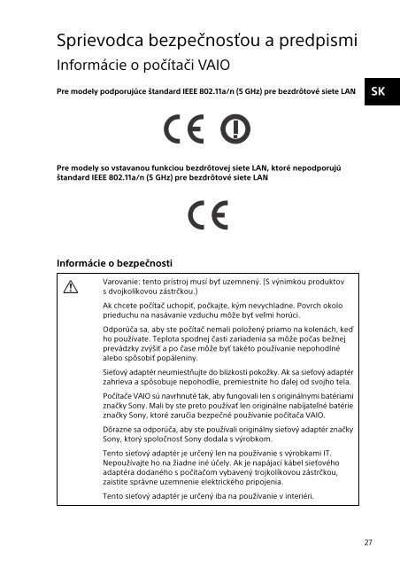 Sony SVP1321S9E - SVP1321S9E Documenti garanzia Ceco