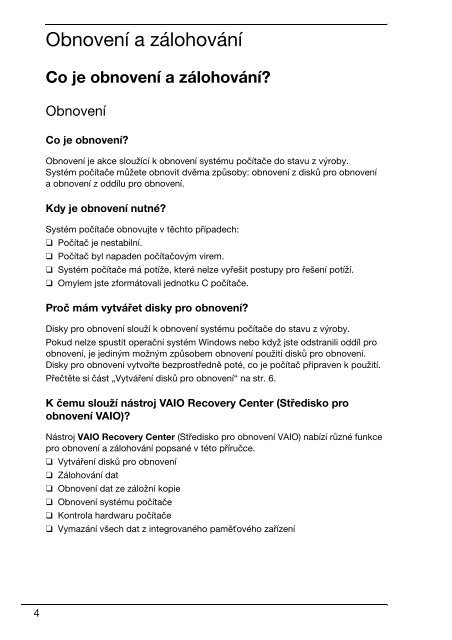 Sony VPCS11A7E - VPCS11A7E Guida alla risoluzione dei problemi Ceco