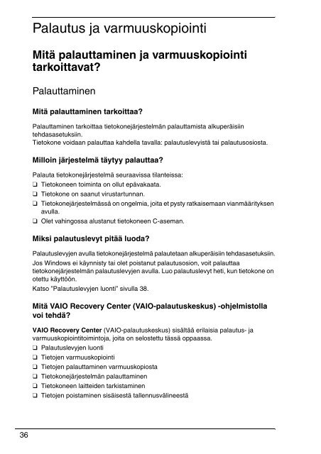 Sony VPCS11A7E - VPCS11A7E Guida alla risoluzione dei problemi Finlandese
