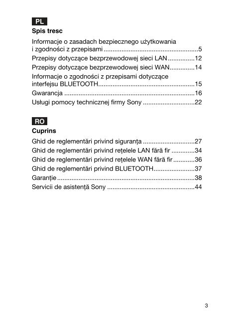 Sony SVS1311H4E - SVS1311H4E Documenti garanzia Rumeno