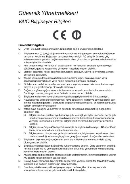 Sony SVT1311B4E - SVT1311B4E Documenti garanzia Turco