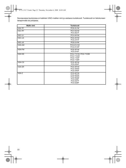 Sony VGN-Z31VRN - VGN-Z31VRN Documenti garanzia Finlandese