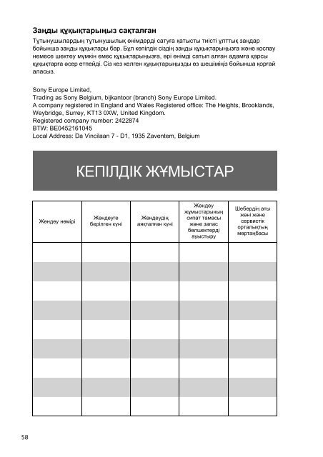 Sony SVE1712H1E - SVE1712H1E Documenti garanzia Ucraino
