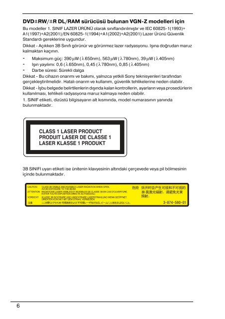 Sony VGN-NW31JF - VGN-NW31JF Documenti garanzia Turco