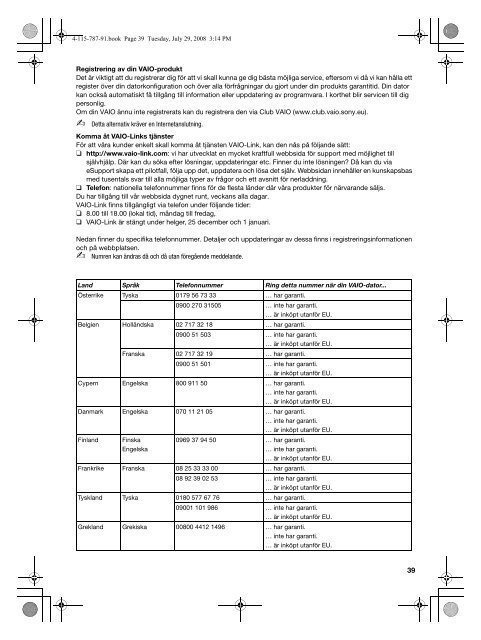 Sony VGN-FW21J - VGN-FW21J Documenti garanzia Finlandese