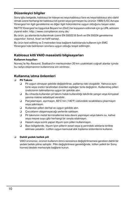 Sony VPCEC4S0E - VPCEC4S0E Documenti garanzia Turco