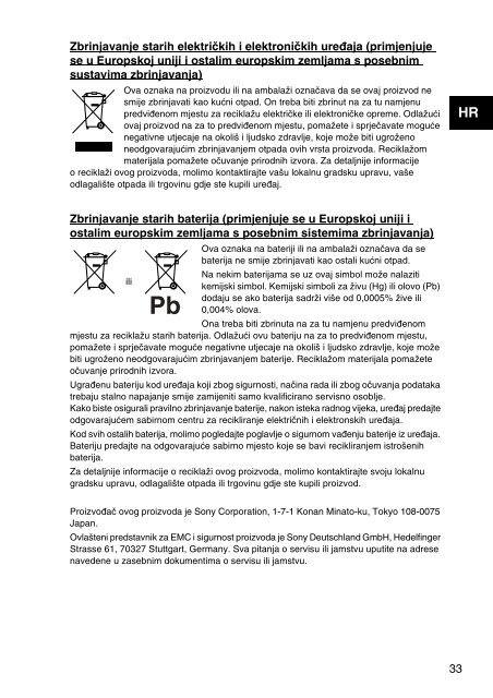 Sony SVZ1311A4E - SVZ1311A4E Documenti garanzia Croato