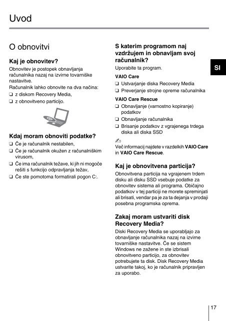 Sony SVZ1311A4E - SVZ1311A4E Guida alla risoluzione dei problemi Sloveno