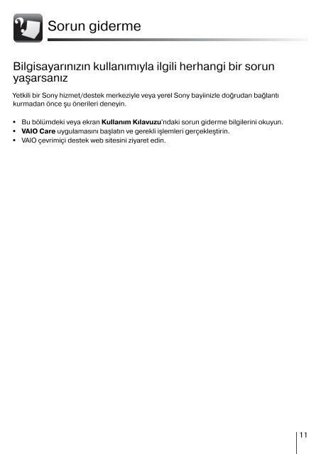 Sony VPCZ13A7E - VPCZ13A7E Guida alla risoluzione dei problemi Turco