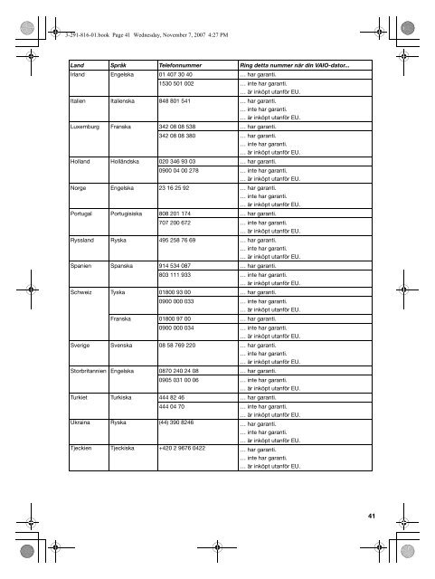 Sony VGN-AR71SR - VGN-AR71SR Documenti garanzia Svedese