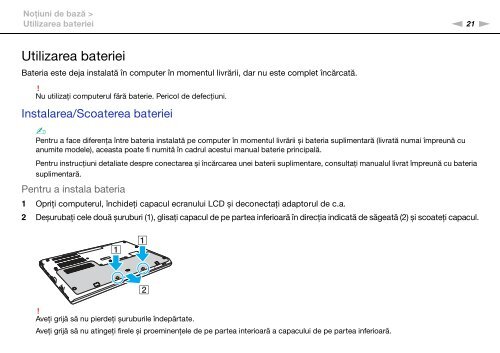 Sony VPCSE1C5E - VPCSE1C5E Istruzioni per l'uso Rumeno