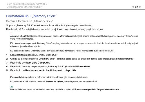 Sony VPCSE1C5E - VPCSE1C5E Istruzioni per l'uso Rumeno