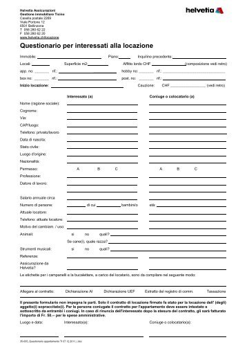 Questionario per interessati alla locazione - Helvetia