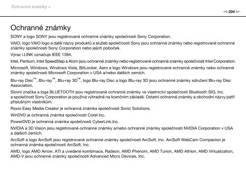 Sony VPCSA4S9R - VPCSA4S9R Istruzioni per l'uso Ceco