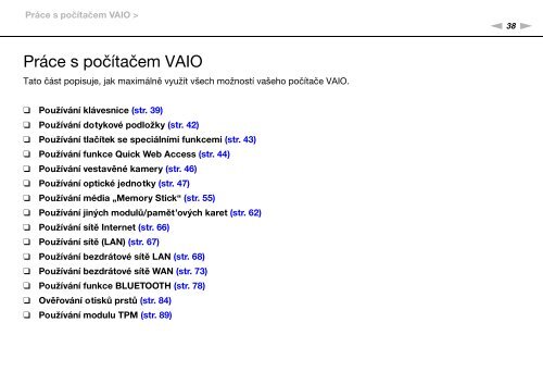 Sony VPCSA4S9R - VPCSA4S9R Istruzioni per l'uso Ceco