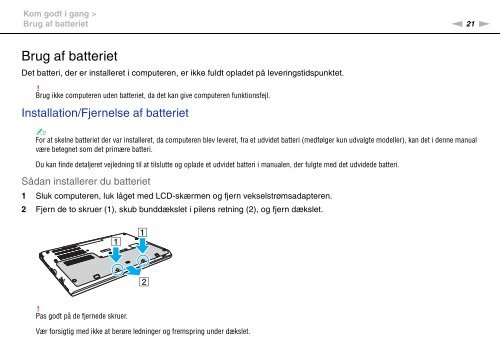 Sony VPCSA4S9R - VPCSA4S9R Istruzioni per l'uso Danese