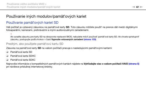 Sony VPCSA4S9R - VPCSA4S9R Istruzioni per l'uso Slovacco