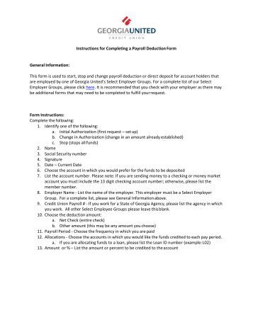 Payroll Deduction form - Georgia United Credit Union