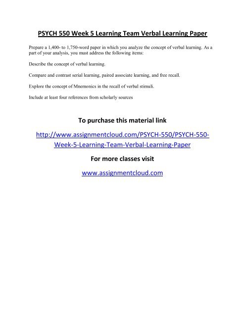 new PSYCH 550 Week 5 Learning Team Verbal Learning Paper