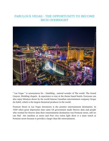 FABULOUS VEGAS - THE OPPORTUNITY TO BECOME RICH OVERNIGHT