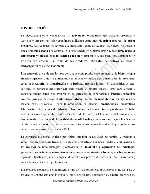 ESTRATEGIA ESPAÑOLA DE BIOECONOMÍA HORIZONTE 2030