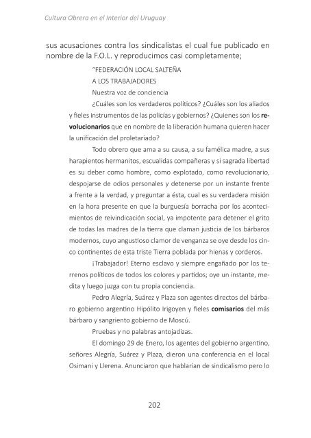 CULTURA OBRERA EN EL INTERIOR DEL URUGUAY Pascual Muñoz, Montevideo Lupita ed. 2015