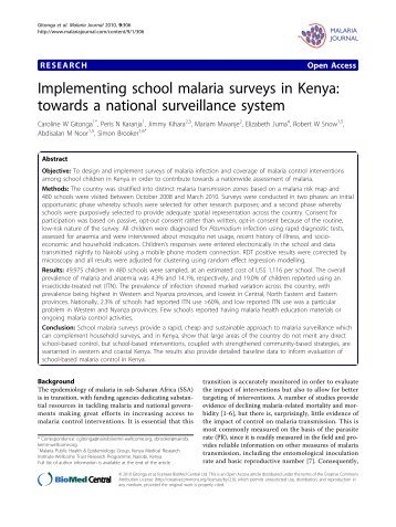 Implementing school malaria surveys in Kenya ... - BioMed Central