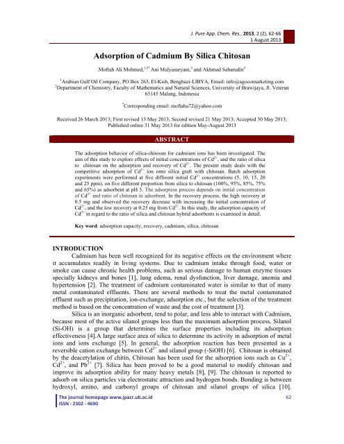 Adsorption of Cadmium By Silica Chitosan