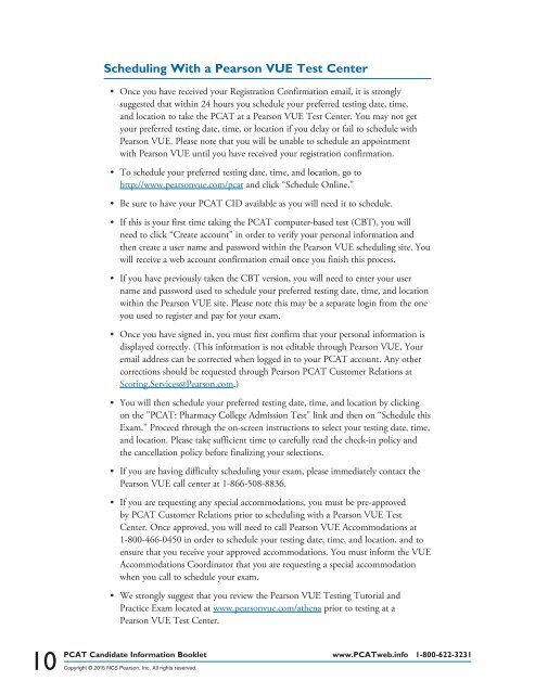 Scheduling With a Pearson VUE Test Center• Once you ... - PCAT