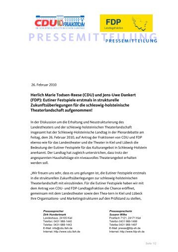 Herlich Marie Todsen-Reese (CDU) und Jens-Uwe Dankert (FDP ...