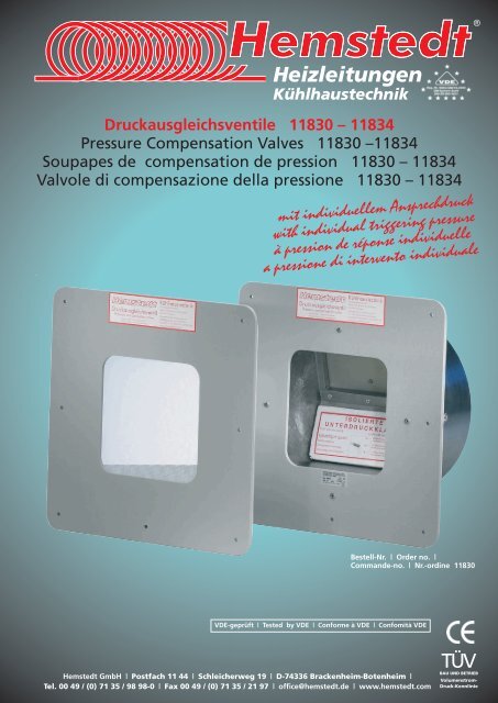 Druckausgleichsventile 11830 – 11834 - Hemstedt