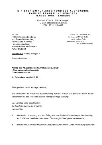 Antrag: Chancengleichheitsgesetz - Gurr-Hirsch, Friedlinde
