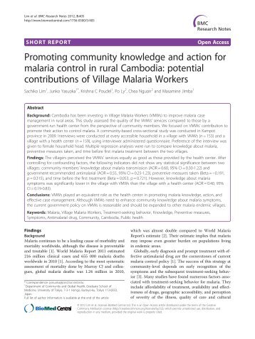 Promoting community knowledge and action for malaria control in ...