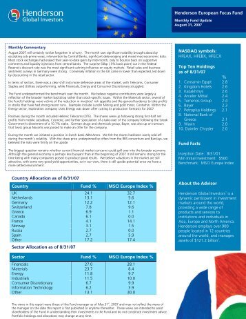 Henderson European Focus Fund - Henderson Global Investors