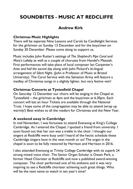 St Mary Redcliffe Church Parish Magazine - December 2015 -January 2016