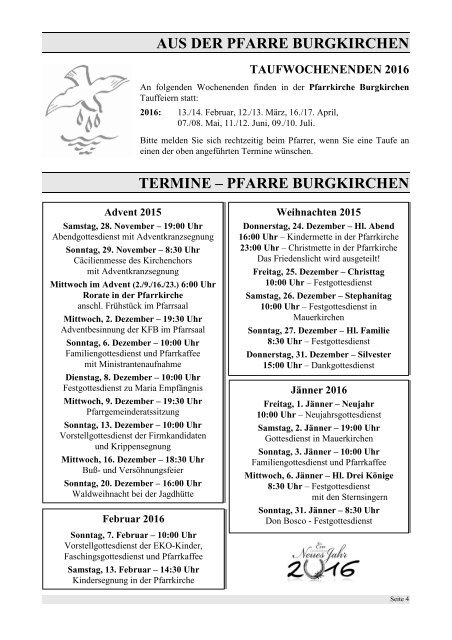 Pfarrblatt BK + MK - Weihnachten 2015